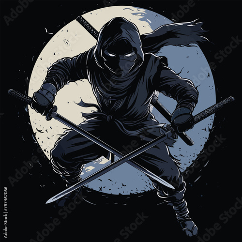 Sleek Ninja Assassin Moonlit Night Ambush