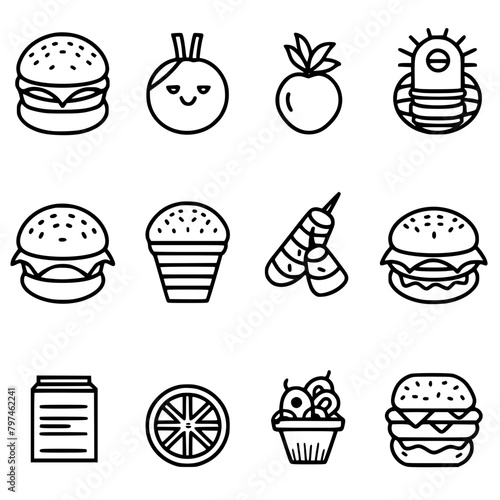 Food icon, menu icon, restaurant icon, dinner icon, kitchen icon, silhouette icon, banquet icon, bar icon, catering icon, fish icon, hamburger icon, food, cake, icon, vector, coffee, set, illustration