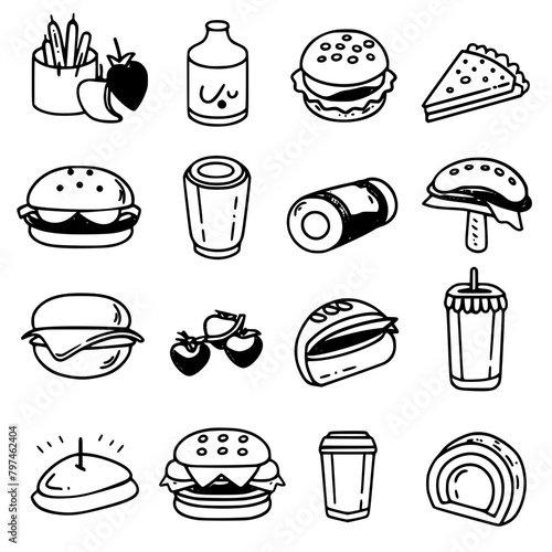 Food icon, menu icon, restaurant icon, dinner icon, kitchen icon, silhouette icon, banquet icon, bar icon, catering icon, fish icon, hamburger icon, food, cake, icon, vector, coffee, set, illustration