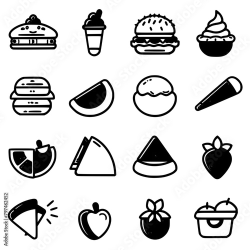 Food icon, menu icon, restaurant icon, dinner icon, kitchen icon, silhouette icon, banquet icon, bar icon, catering icon, fish icon, hamburger icon, food, cake, icon, vector, coffee, set, illustration