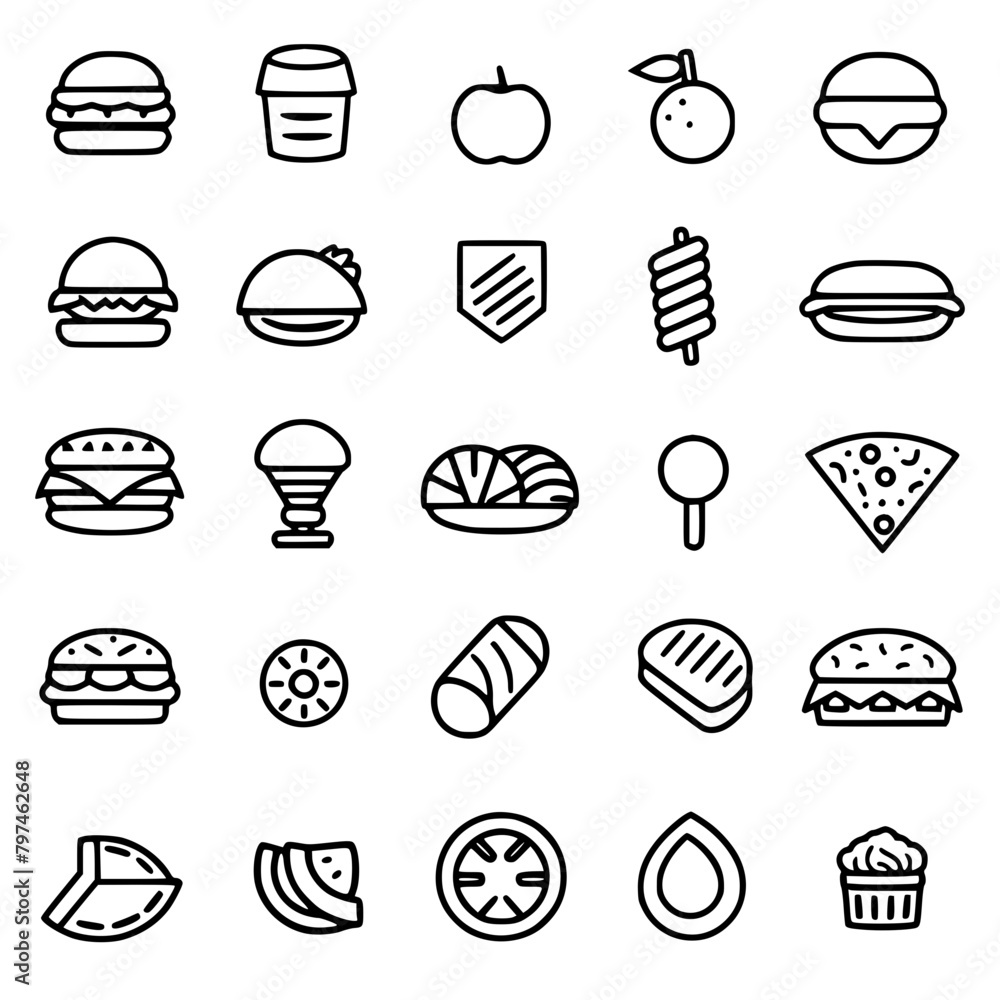 Food icon, menu icon, restaurant icon, dinner icon, kitchen icon, silhouette icon, banquet icon, bar icon, catering icon, fish icon, hamburger icon, food, cake, icon, vector, coffee, set, illustration Food icon, menu icon, restaurant icon, dinner icon, kitchen icon, silhouette icon, banquet icon, bar icon, catering icon, fish icon, hamburger icon, food, cake, icon, vector, coffee, set, illustration