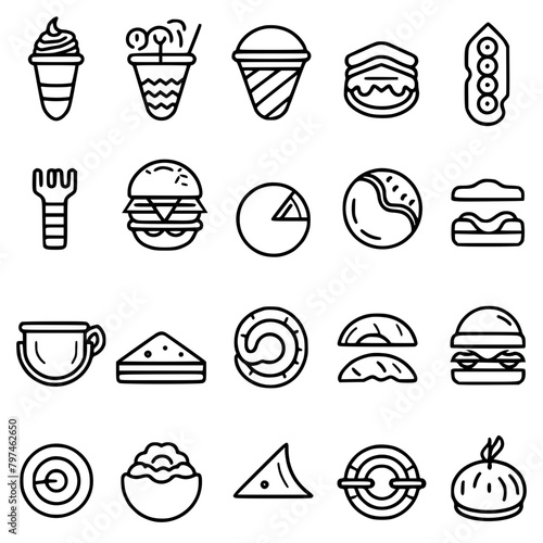 Food icon, menu icon, restaurant icon, dinner icon, kitchen icon, silhouette icon, banquet icon, bar icon, catering icon, fish icon, hamburger icon, food, cake, icon, vector, coffee, set, illustration
