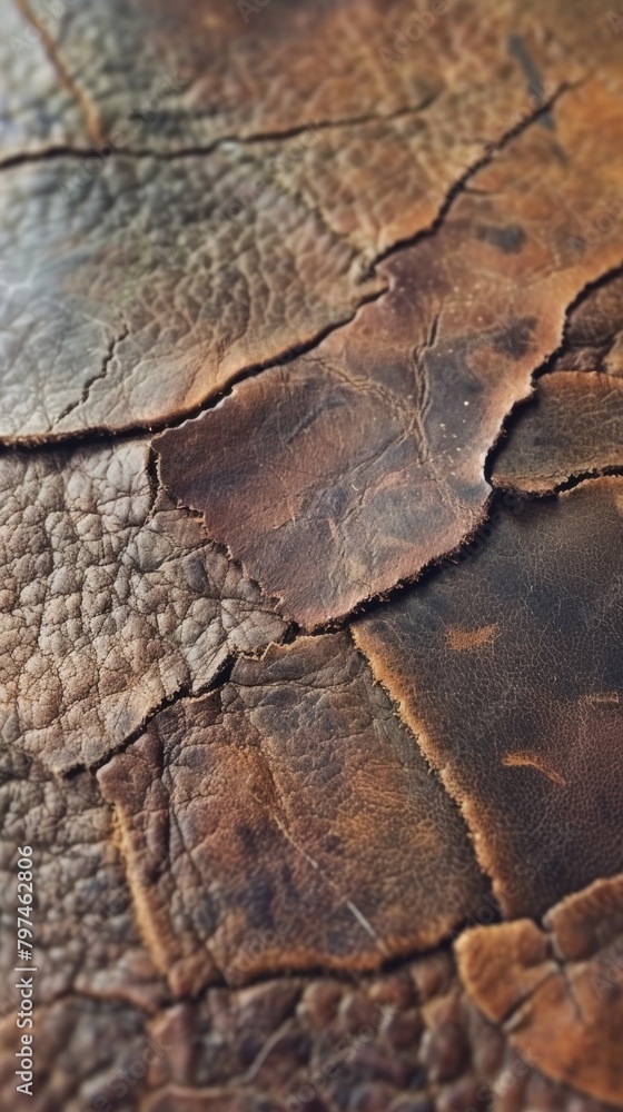Aged and cracked leather, rich patina, warm brown tones Aged and cracked leather, rich patina, warm brown tones