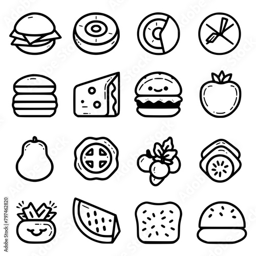 Food icon, menu icon, restaurant icon, dinner icon, kitchen icon, silhouette icon, banquet icon, bar icon, catering icon, fish icon, hamburger icon, food, cake, icon, vector, coffee, set, illustration