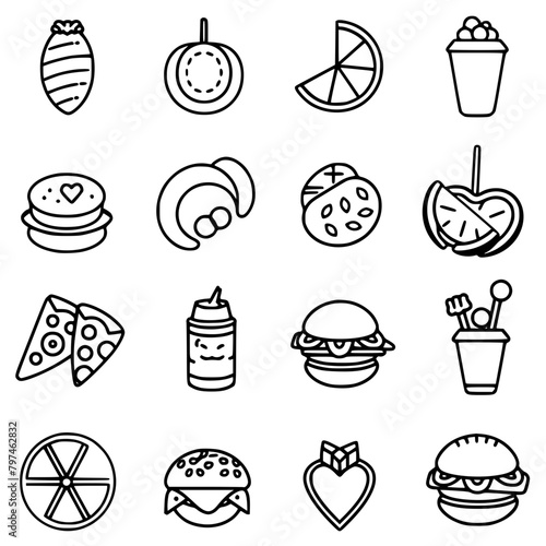 Food icon, menu icon, restaurant icon, dinner icon, kitchen icon, silhouette icon, banquet icon, bar icon, catering icon, fish icon, hamburger icon, food, cake, icon, vector, coffee, set, illustration