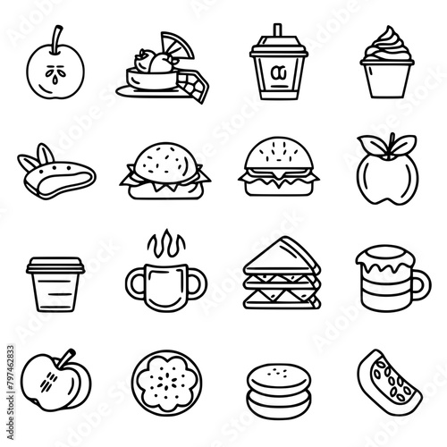 Food icon, menu icon, restaurant icon, dinner icon, kitchen icon, silhouette icon, banquet icon, bar icon, catering icon, fish icon, hamburger icon, food, cake, icon, vector, coffee, set, illustration