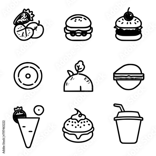 Food icon, menu icon, restaurant icon, dinner icon, kitchen icon, silhouette icon, banquet icon, bar icon, catering icon, fish icon, hamburger icon, food, cake, icon, vector, coffee, set, illustration