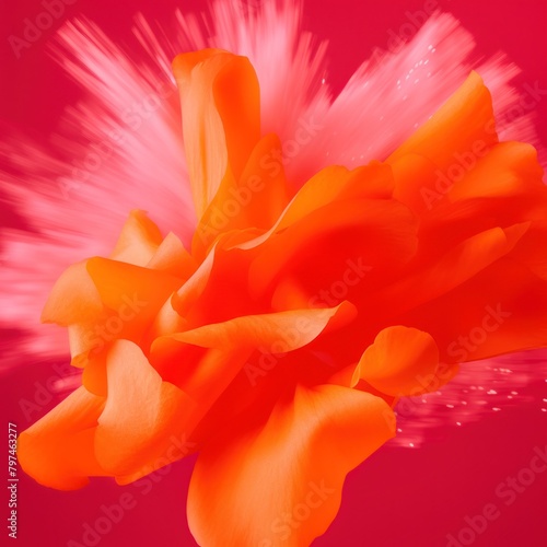 an orange flower with white particles