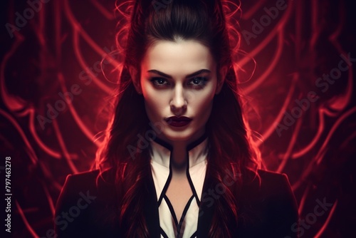 a woman with dark hair and red hair
