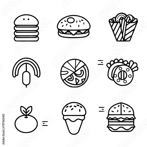Food icon, menu icon, restaurant icon, dinner icon, kitchen icon, silhouette icon, banquet icon, bar icon, catering icon, fish icon, hamburger icon, food, cake, icon, vector, coffee, set, illustration