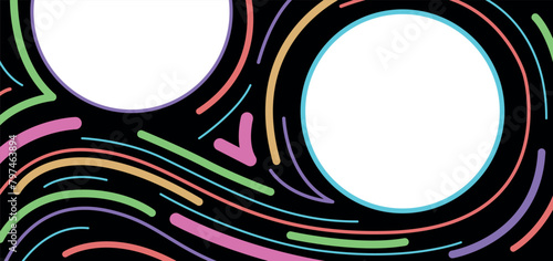 banner negro con patrón de líneas de colores, banner de ondas minimalistas y coloridas