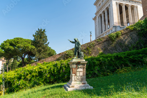 Rome, Italy. Monument Cola Di Rienzo. Is a bronze statue dedicated to the 14th-century Roman politician and military leader photo