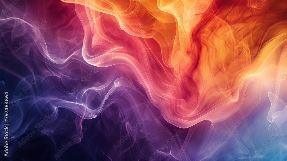 A colorful, abstract painting of smoke and fire