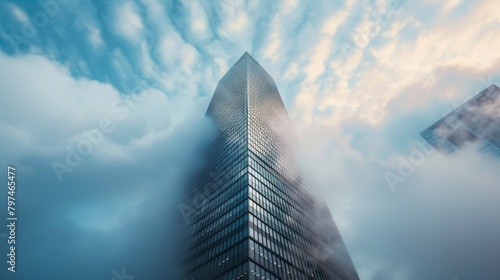 A towering skyscraper piercing the clouds  epitomizing urban development and progress