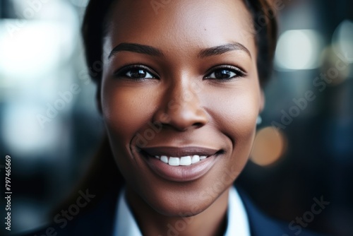 a close-up of a woman smiling