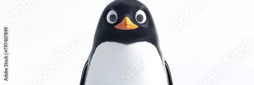 Penguin Perspective A Captivating 3D Render of the Linux Penguin on a White Canvas, Cute Black and White Toy Cartoon Penguin on a white background. 