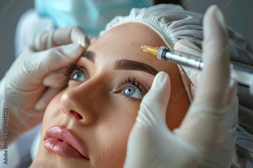 Naklejka premium Specialist filler injection. aesthetic treatment for lower eye lid at beauty clinic