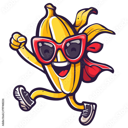 comedic take on a superhero, this banana boasts a red cape and sunglasses