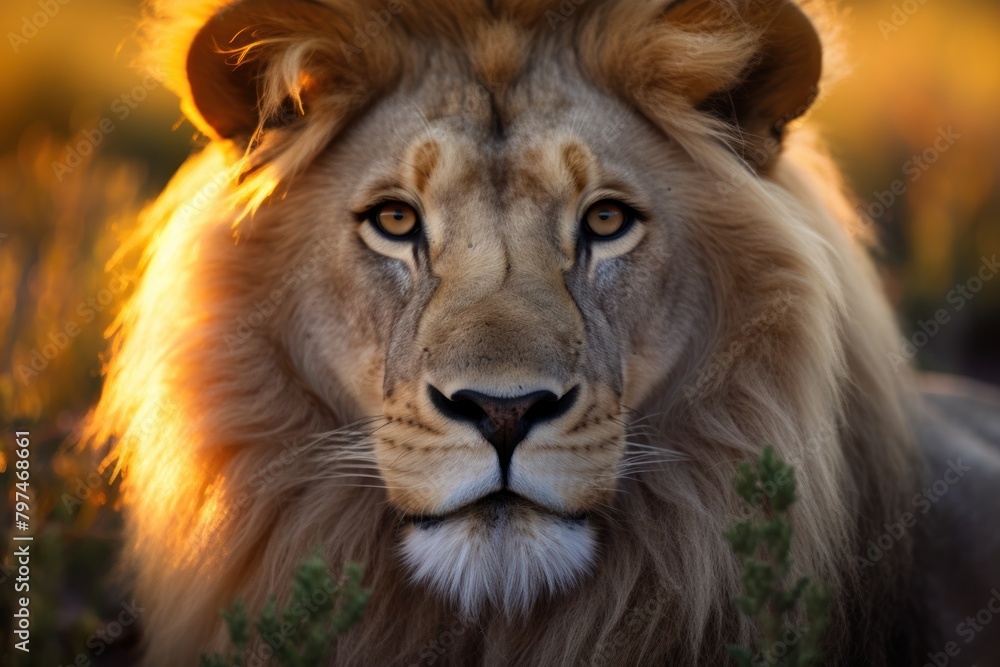 a lion looking at the camera