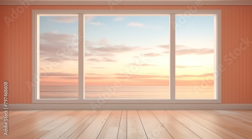 a room with large windows and a wood floor