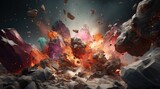 a rock explosion with rocks and rocks in the background