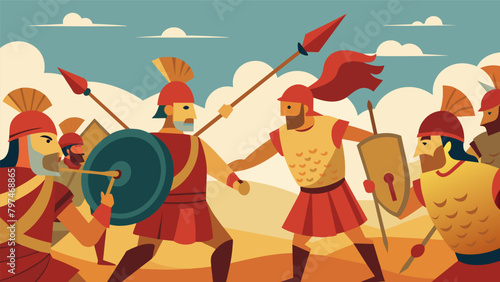 A group of ancient Macedonian phalanxes facing off against a team of modern military personnel practicing handtohand combat highlighting the