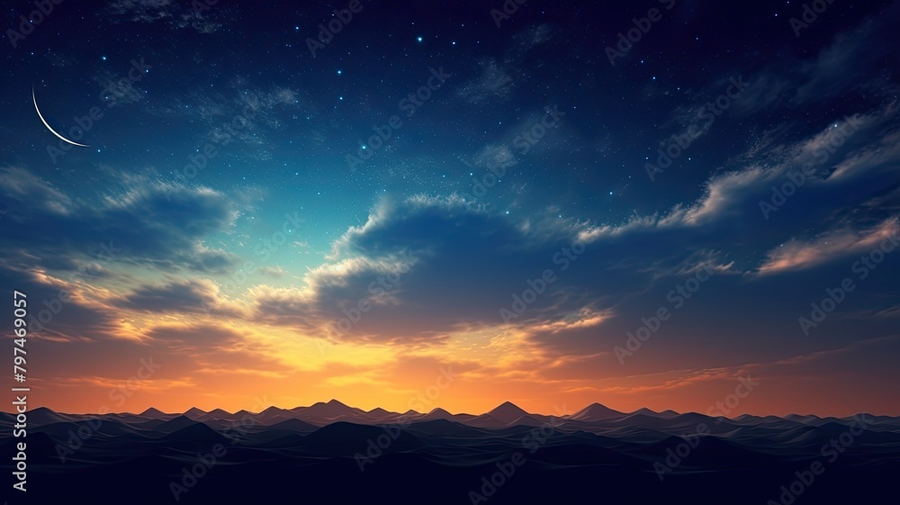 Fototapeta premium Desert nightscape with sand dunes and a starry sky, capturing the tranquil beauty of twilight