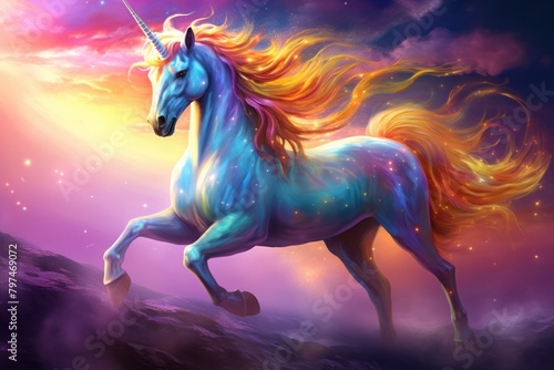 a unicorn with rainbow mane and tail