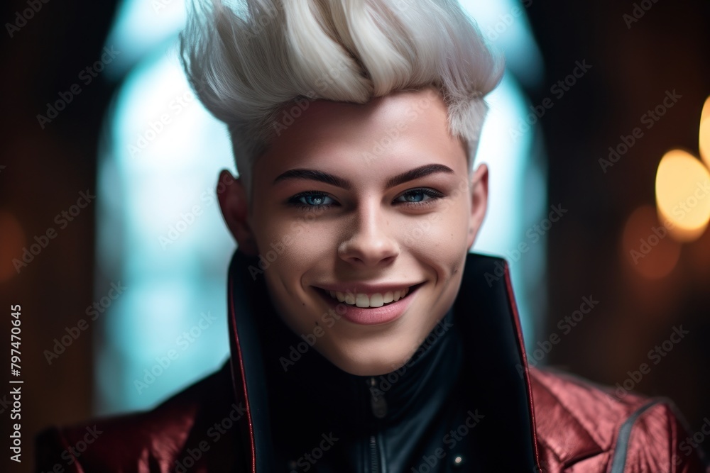 a person with white hair smiling a person with white hair smiling