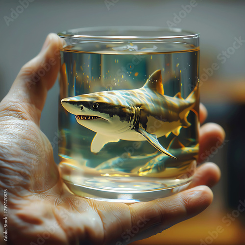 shark in glass of water, AI generated
