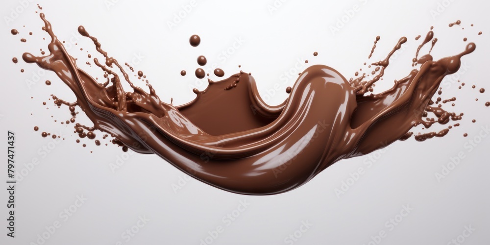 a chocolate splashing in a white background a chocolate splashing in a white background