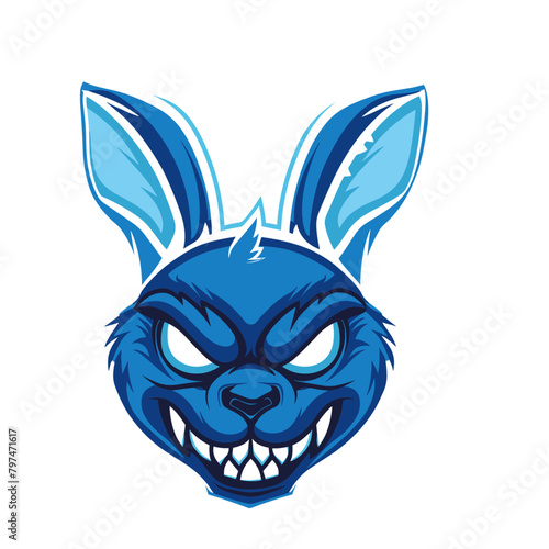seemingly cuddly blue rabbit with a surprisingly menacing expression, hinting at a playful or rebellious nature