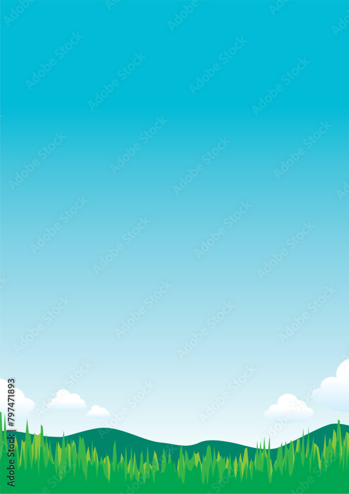 青空と稜線のある風景の背景用ベクターイラスト（縦）