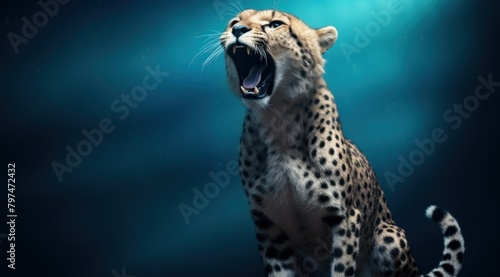 a cheetah with its mouth open photo