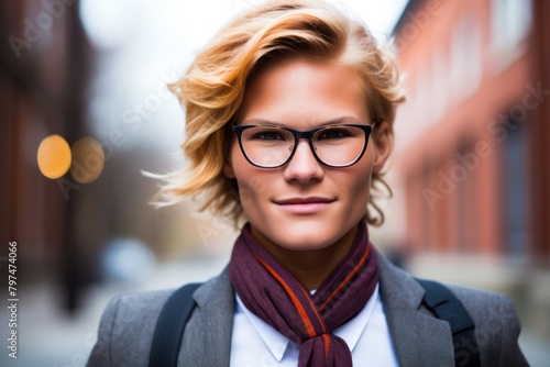 a woman wearing glasses and a scarf