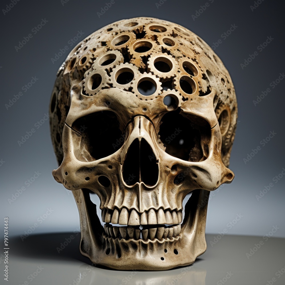 a skull with holes in it a skull with holes in it