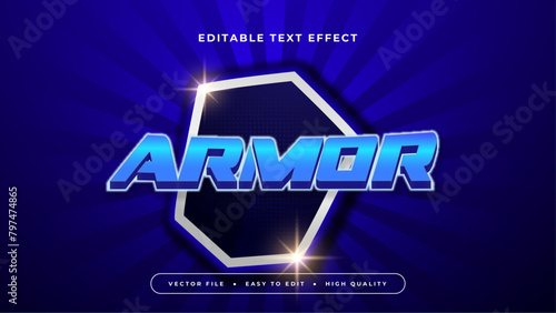 Blue and gray grey armor 3d editable text effect - font style