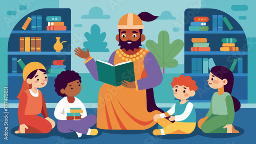 A storyteller shares tales of ancient traditions and customs with children at a local library or community center.