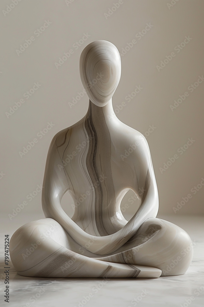 Sculptures, sculptures that capture the essence of peace and tranquility. Feeling calm and mindful meditation posture ,white marble or polished stone Sculptures, sculptures that capture the essence of peace and tranquility. Feeling calm and mindful meditation posture ,white marble or polished stone