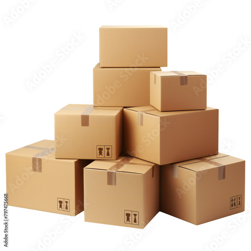 Stack of cardboard boxes on a transparent background © kilimanjaro 