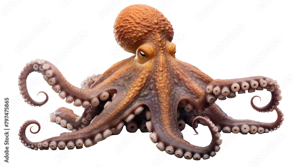 Obraz premium Detailed orange octopus on transparent background