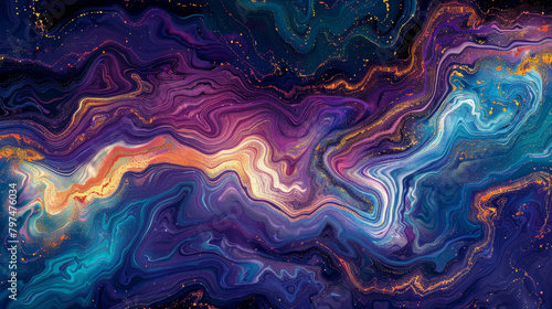 A colorful painting of a galaxy with a purple and blue swirl