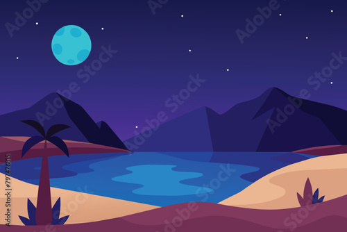 Desert oasis landscape at night vector design