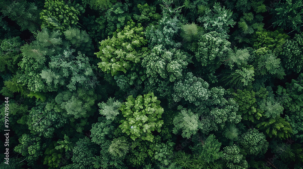 Carbon negative woodland filled with diverse species illustrating a successful model of biodiversity and environmental preservation Carbon negative woodland filled with diverse species illustrating a successful model of biodiversity and environmental preservation