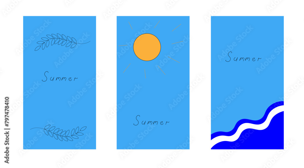 summer 3 backgrounds blue sun text ,