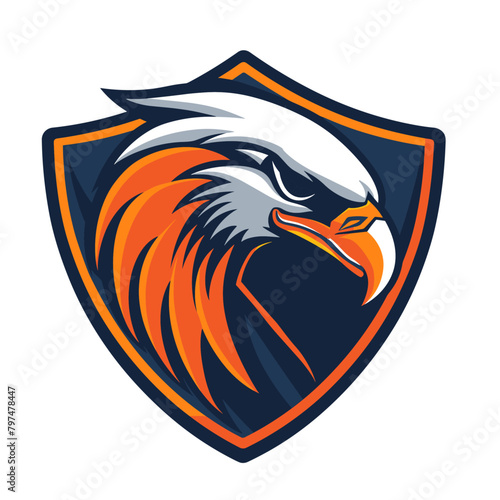 majestic eagle emblem with a fierce expression, its orange and white feathers contrasting © Supardi