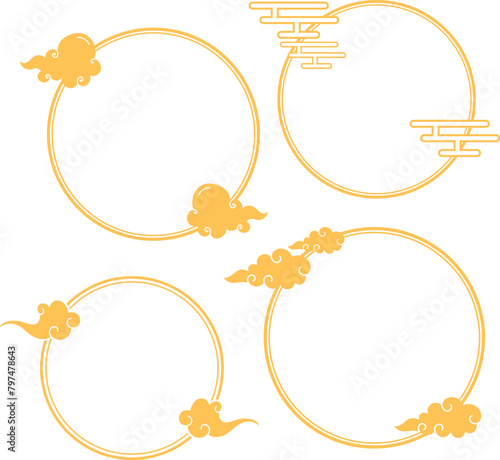 set of chinese traditional background with decorative frame and clouds