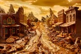 Idyllic Old Western Town Scene Depicted in Cookies and Chocolate, Set Against a Majestic Mountain Backdrop