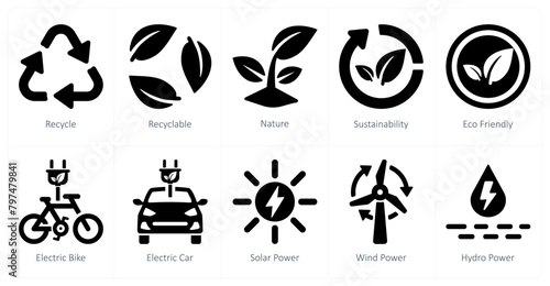 A set of 10 ecology icons as recycle, recyclable, nature