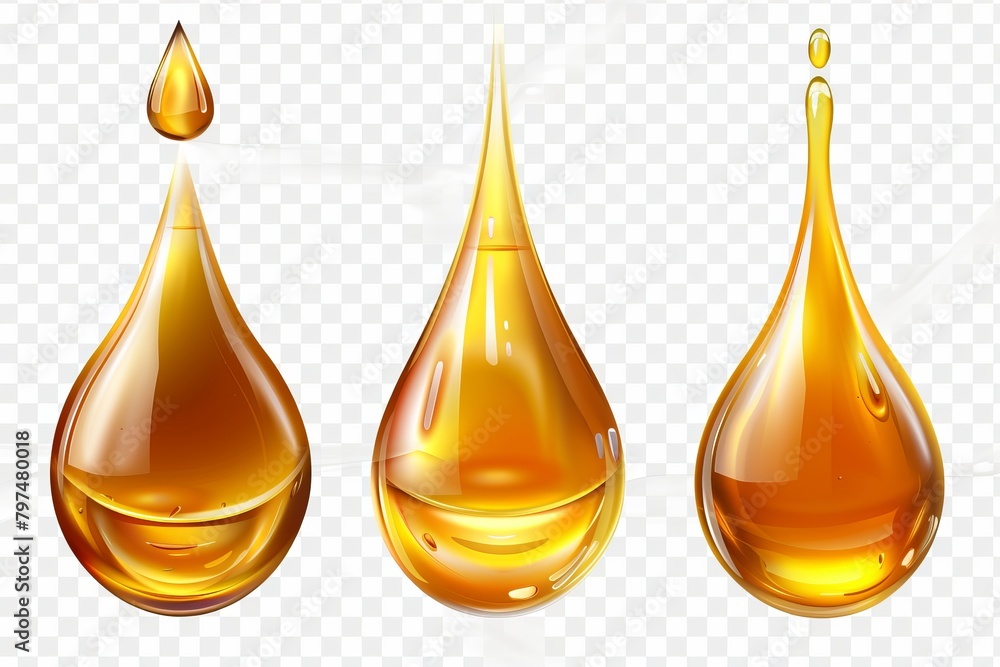 Set of viscous oil or honey drops isolated on transparent background, png cutout Set of viscous oil or honey drops isolated on transparent background, png cutout